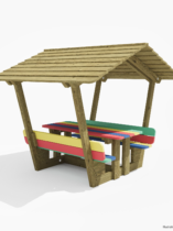 Packshot 3D d'une table abritée en bois, gamme Skol'R