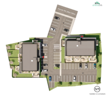 Plan de masse 3D d'une r&eacute;sidence avec parking